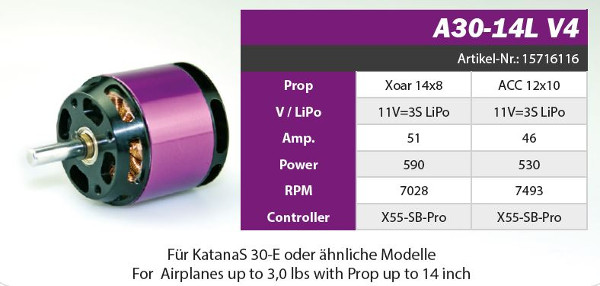 Antriebssatz A30-14 L V4 kv800 + KAVAN PRO-60SB