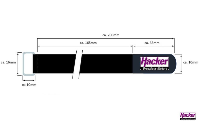 Suchý zip s přezkou 10x200 mm, pogumovaný, 4 kusy